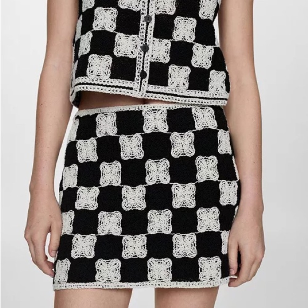 Mango Check Crochet Mini Skirt